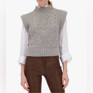 Veronica Beard Light Gray Cable Knit Wool Cashmere Sweater Vest Medium